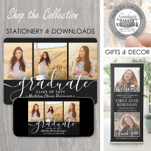 4 Photo Graduation Collage Black and White Script Announcement