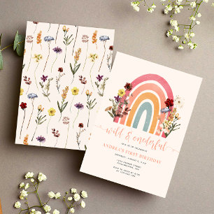 Our Little Wildflower Rainbow Girl 1st Birthday Invitation