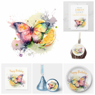Summer Vibes Watercolor Butterfly - Happy Birthday Napkin