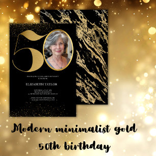 Modern minimalist faux gold glitter 50th birthday thank you card