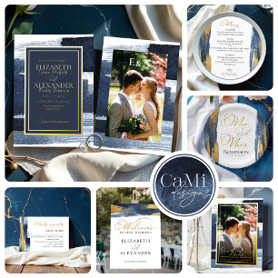 Abstract Wedding Invitations   Navy Blue Gilded