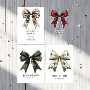 Elegant Christmas Bow Year in Review Family Holiday Card