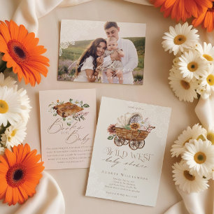 Wild West Country Western Floral Wagon Baby Shower Invitation