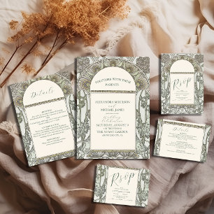 Bougainvillea Green Art Nouveau Mucha Wedding Enclosure Card