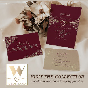 Vintage Gold Burgundy Floral Wedding Save The Date