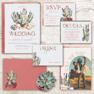 Terracotta & Khaki Palm Leaves Tropical Wedding Invitation