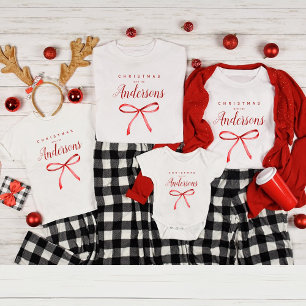 Family matching Christmas mens t-shirt red ribbon