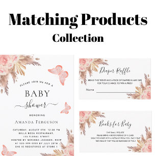 Rose gold pampas baby shower diaper raffle ticket enclosure card