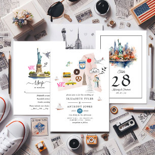 Watercolor New York USA Destination Wedding Invitation