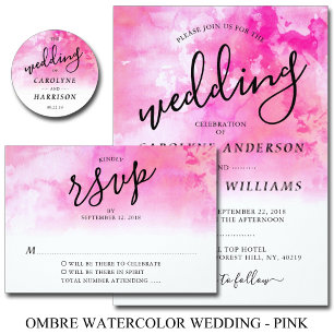 Ombre Watercolor Wedding Invitation - Pink