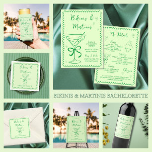  Hand Drawn Bikinis & Martinis Green Bachelorette Invitation
