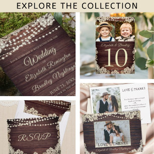 Wedding Rustic Wood Lights Mason Jars Lace Invitation