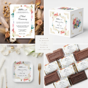 Modern Elegant Blush Pink Floral Mehndi Muslim Invitation
