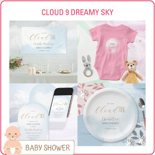We´re on Cloud 9 Elegant Dreamy Blue Baby Shower Invitation