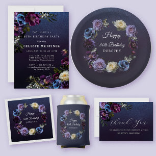 80th Birthday Personalised Moody Purple Flower Napkin