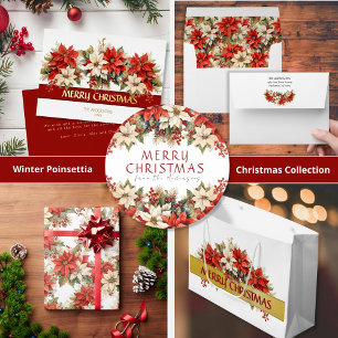 Elegant Poinsettias Merry Christmas  Foil Holiday Card