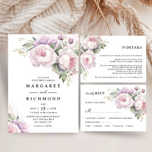 Dusty Purple Peony Elegant Wedding Save The Date  Invitation