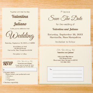 Ivory with Brown Text Wedding Invitation