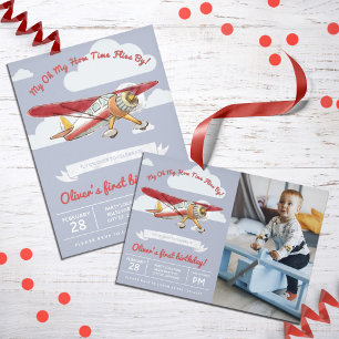 Vintage Aeroplane Birthday, Photo Invitation