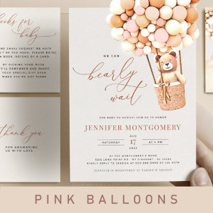 Pink Girl We Can Bearly Wait! Baby Shower Invitation