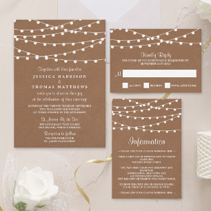 The Rustic Kraft String Lights Wedding Collection Invitation