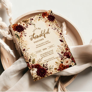 Luxurious Burgundy Floral Thanksgiving Dinner Invitation