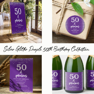 Silver Glitter Purple 50th Birthday Party  Invitation