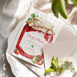Berry Sweet Strawberry Jam Pink Baby Shower Invitation