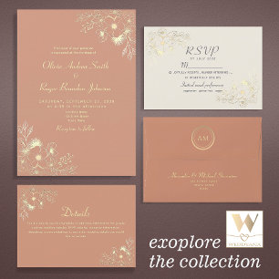 Gold and Terracotta Wedding All In One Invitation