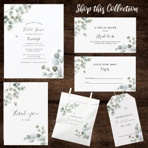 Eucalyptus Foliage Script Bridal Shower Paper Plate