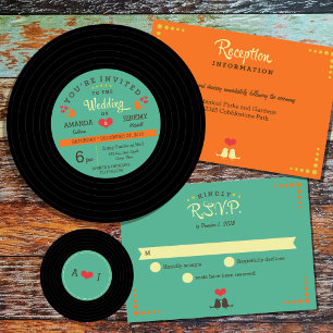 Modern Retro Vinyl Record Wedding RSVP Card