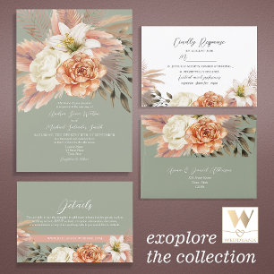 Sage Green and Peach Floral Wedding Place Card