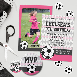 Girl's Soccer Party Custom Birthday Classic Round Sticker