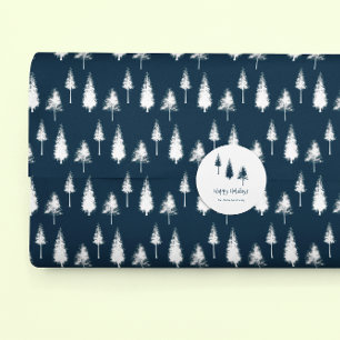 Navy Blue Winter Trees Wrapping Paper