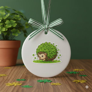 Retro Lucky Shamrock Hedgehog St.Patrick's Day Ceramic Tree Decoration