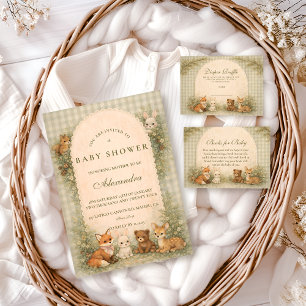 Vintage Woodland Baby Animals Diapper Raffle Enclosure Card