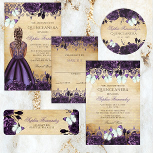 Rustic Vintage Purple Floral Butterfly 