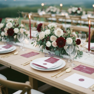 Burgundy Red Elegant Minimalist All-in-One Wedding All In One Invitation