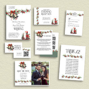 Holly Bells Red Berries Winter Wedding Invitation