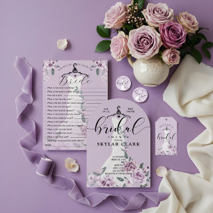 Lavender Florals White Wedding Dress Bridal Shower Invitation