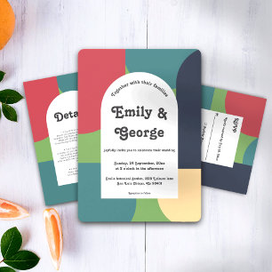 Modern Groovy Colourful Retro Arch Wedding Details Enclosure Card