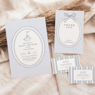 Modern Vintage Coastal Sailboat Baby Shower Invitation
