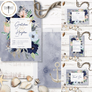 Rustic Beach Blue Nautical QR Code All In One Invitation