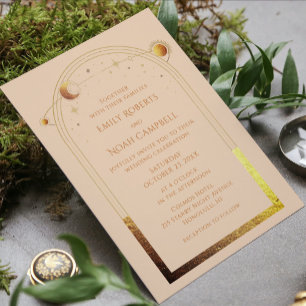 Celestial Champagne Gold Photo Save The Date Vellum Invitations