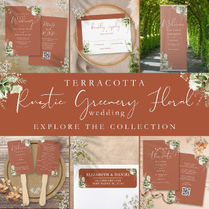 Terracotta Greenery QR Code Monogram Wedding All In One Invitation