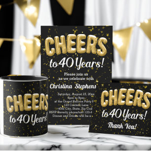 40th Birthday Gold Balloons Cheers to 40 Years Thank You Card