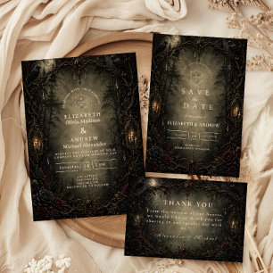 Moody Enchanted Goth Forest Wedding Thank You Card