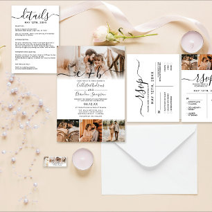 Elegant White Black Photo Monogram Wedding RSVP Tri-Fold Invitation