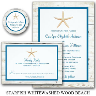 Starfish Whitewashed Wood Beach Wedding Collection Invitation