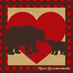 Flannel Mama Bear Baby Shower Invitations